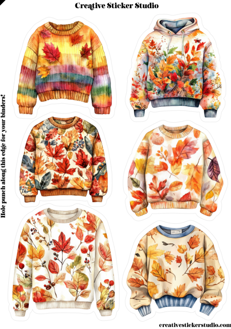 Sticker Sheet Set of 2 - Autumn Sweatshirts