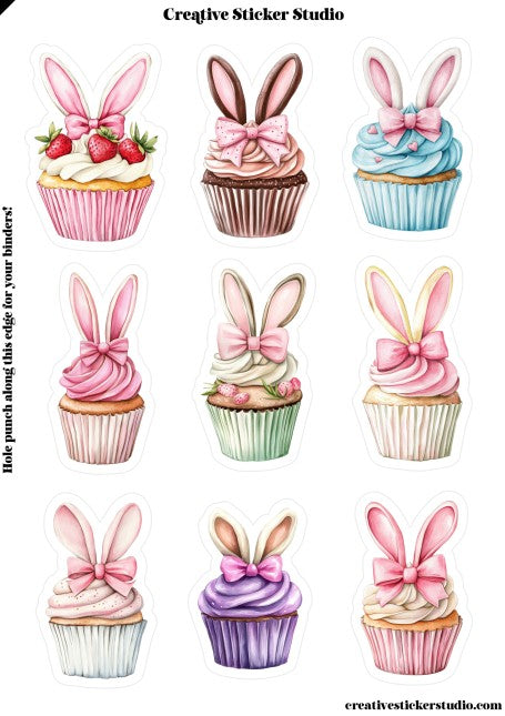 Sticker Sheet Set of 2 - Easter Bunny Cupcakes