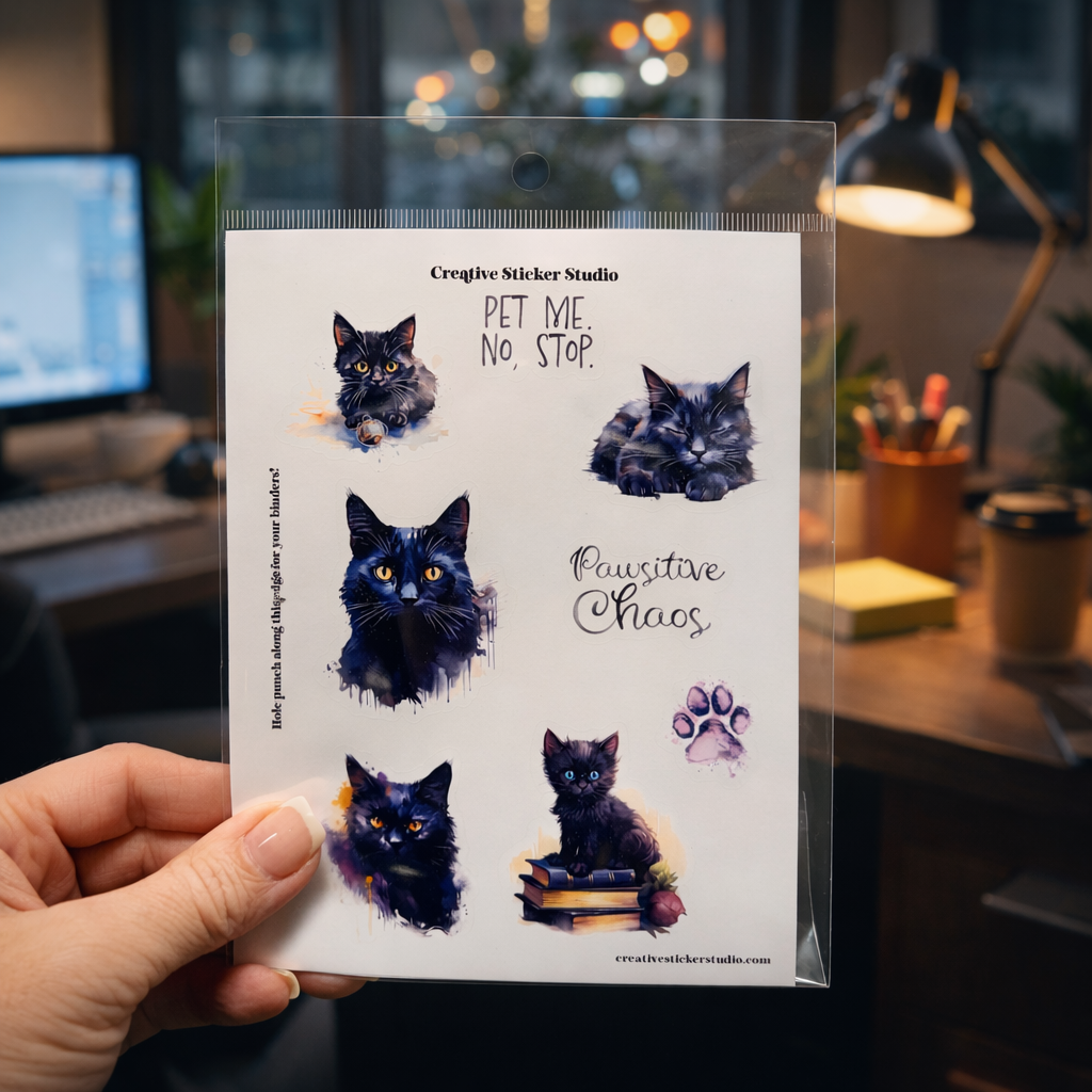 Sticker Sheet Set of 2 - Black Kitty Cats Pawsitive