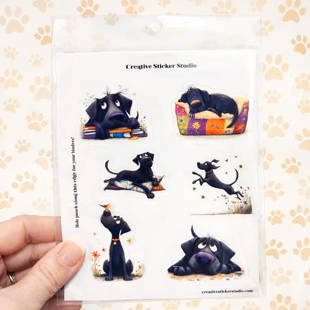 Sticker Sheet Set of 2 - Whimsical Black Dog