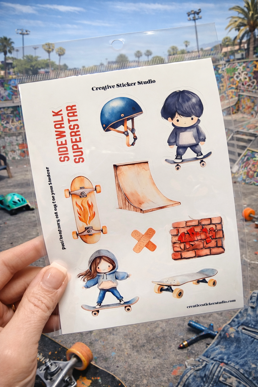 Sticker Sheet Set of 2 - Skateboarding Superstar