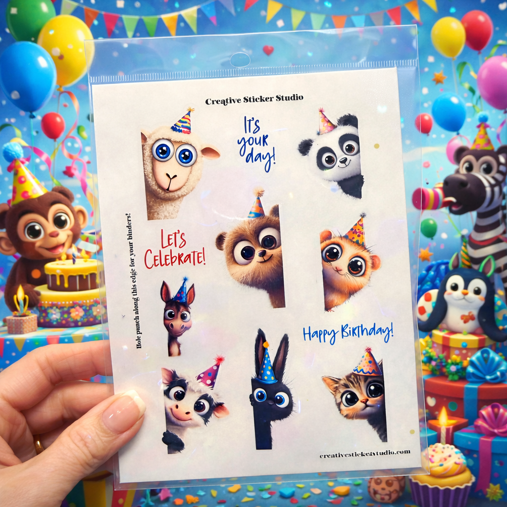 Sticker Sheet Set of 2 - Birthday Peeking Animals