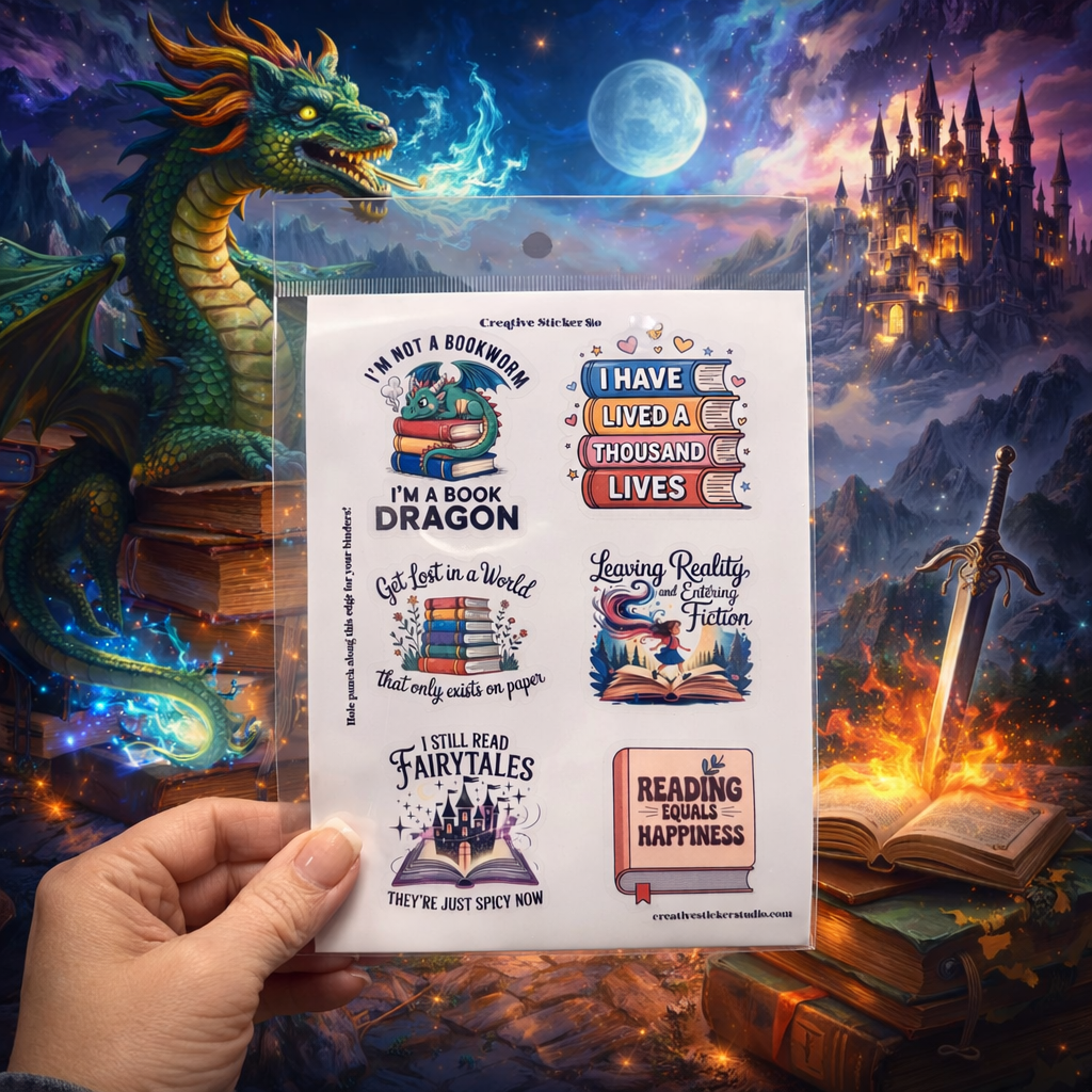 Sticker Sheet Set of 2 - Dragons & Books