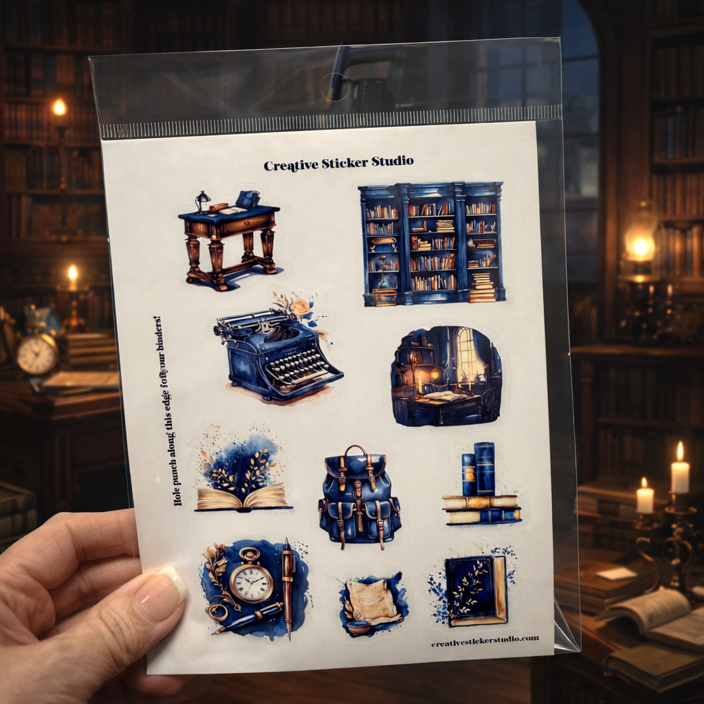 Sticker Sheet Set of 2 -Navy Library