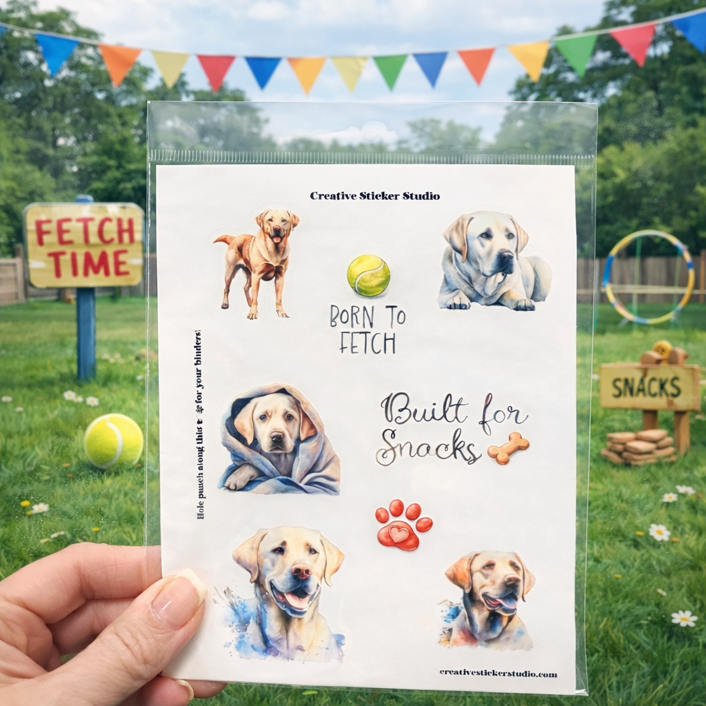 Sticker Sheet Set of 2 - Yellow Labs Fetch