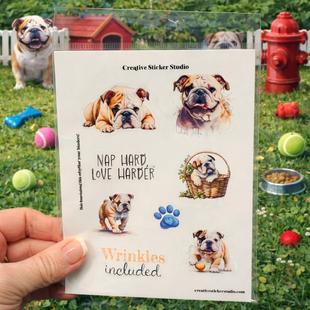 Sticker Sheet Set of 2 - Bulldog Wrinkles