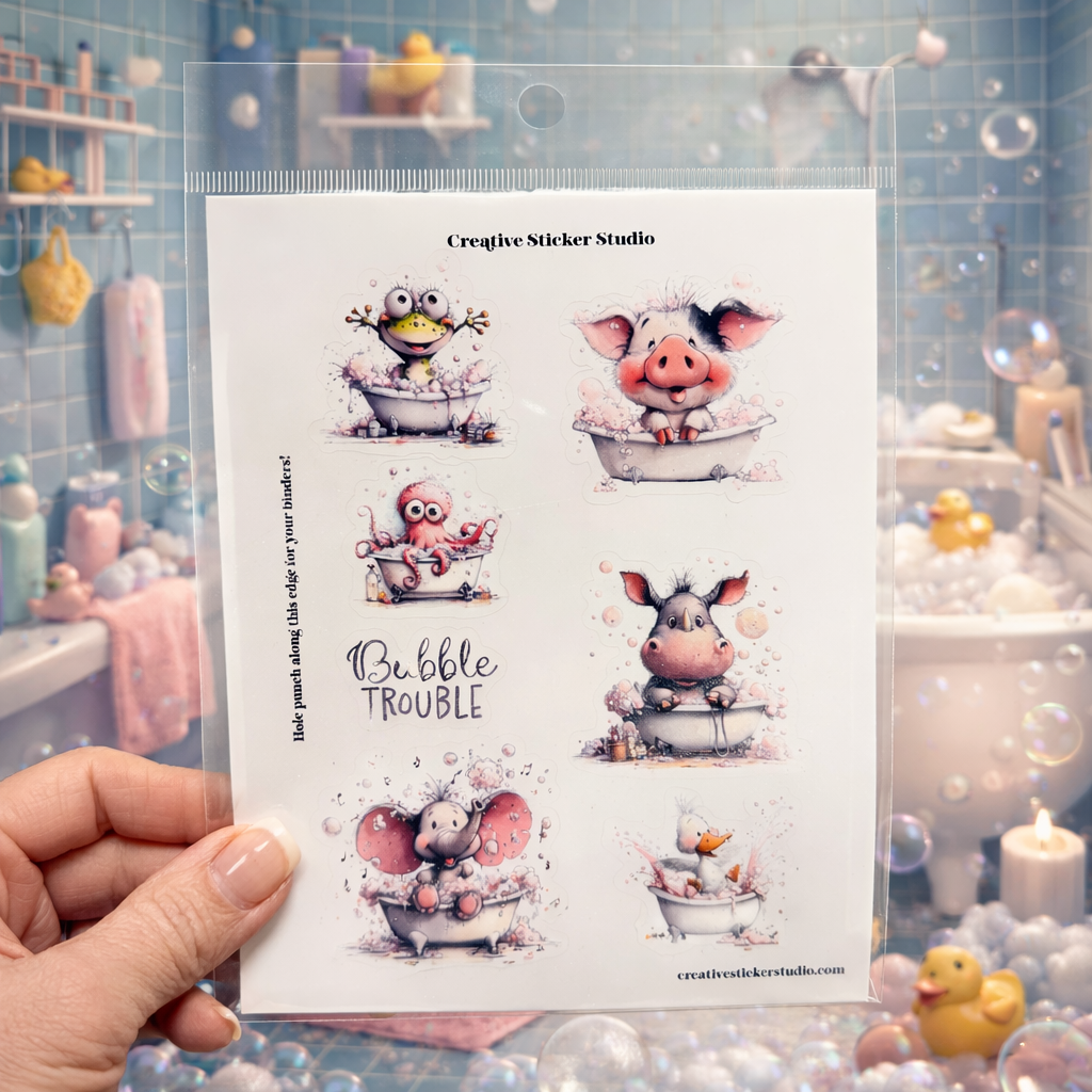 Sticker Sheet Set of 2 - Bathtime Animals Bubbles