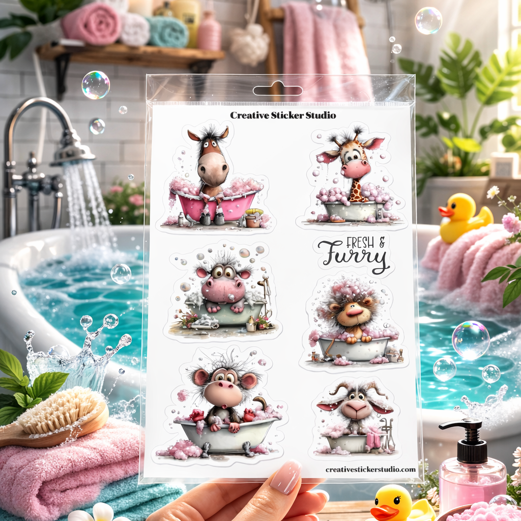 Sticker Sheet Set of 2 - Bathtime Animals Furry