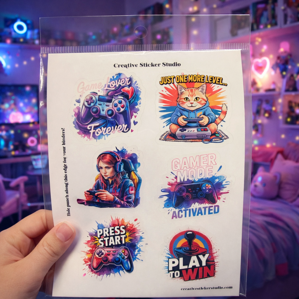 Sticker Sheet Set of 2 - Gamer Girl w Cat