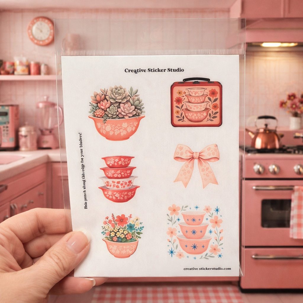 Sticker Sheet Set of 2 - Vintage Dishes in Pink