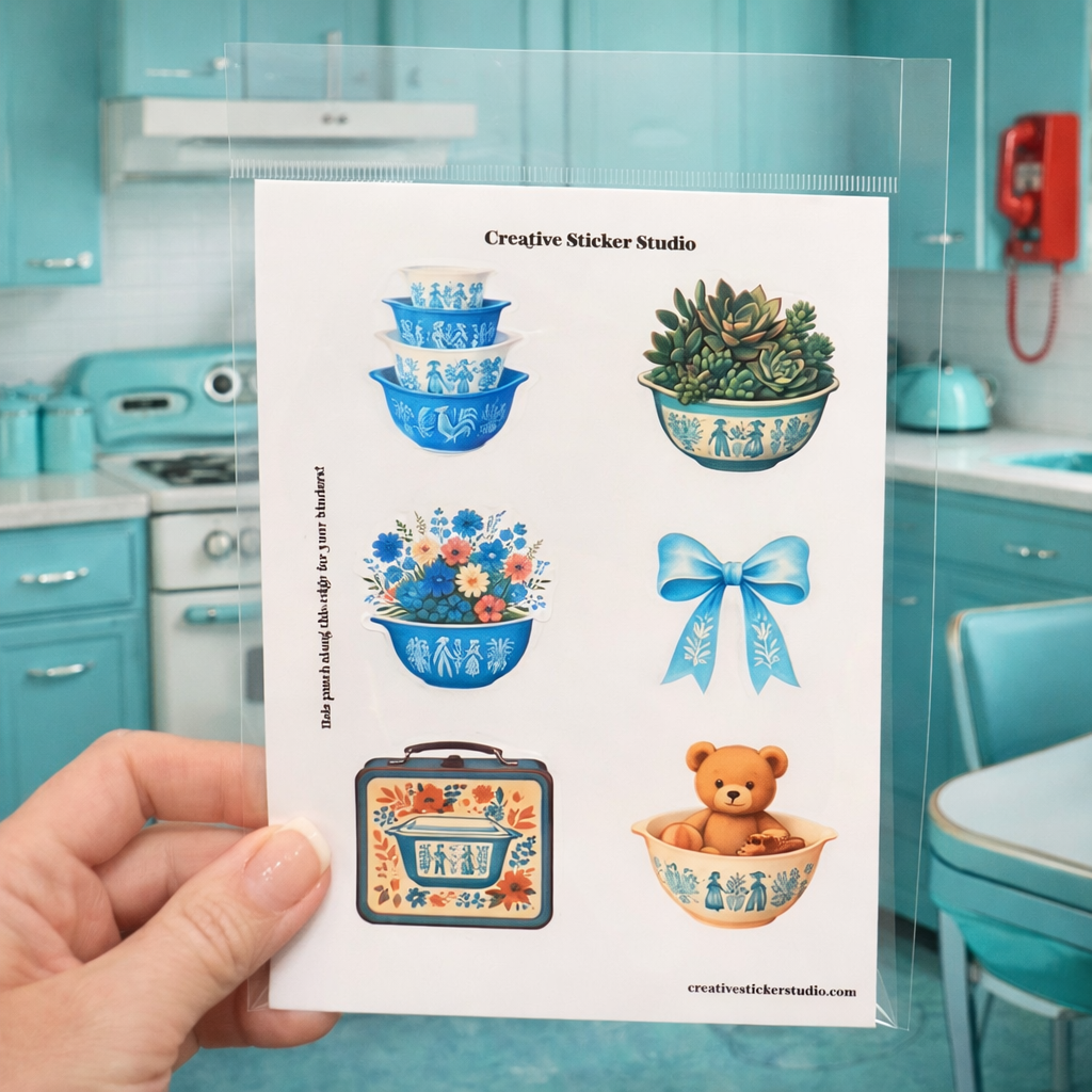 Sticker Sheet Set of 2 - Vintage Dishes in Blue