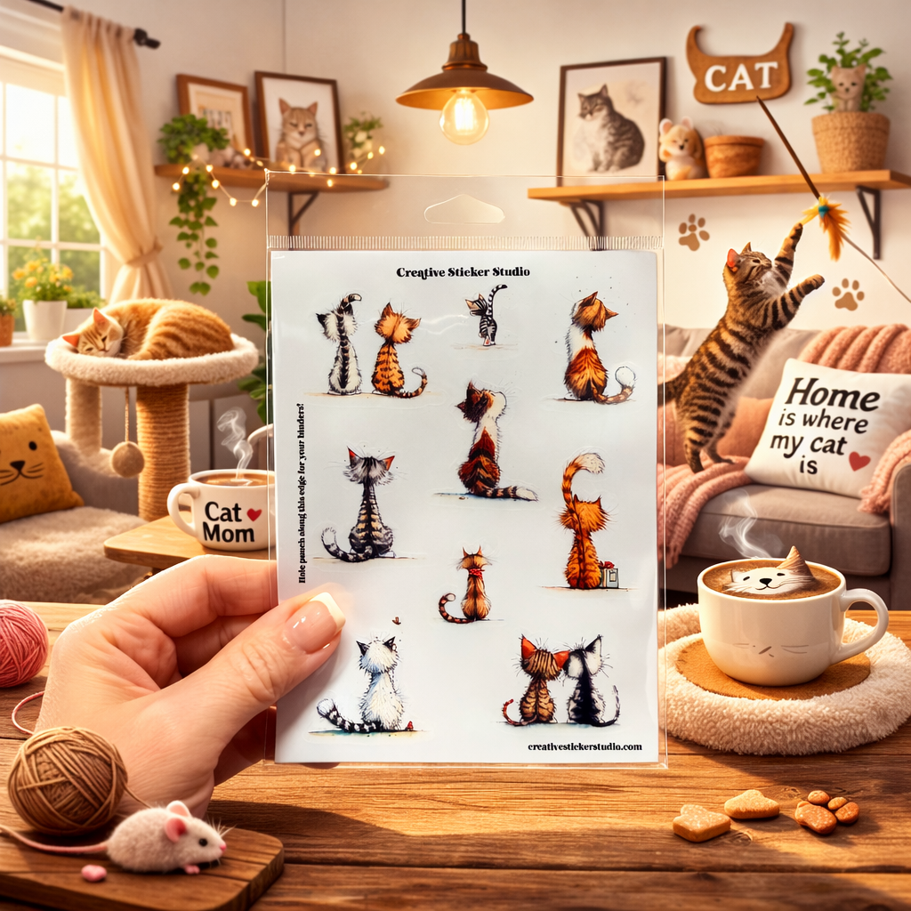 Sticker Sheet Set of 2 - Fuzzy Cats Backview