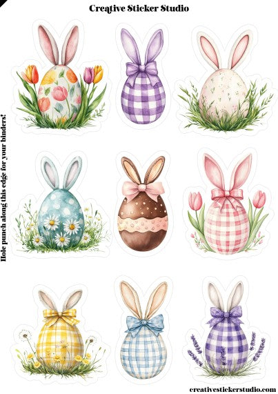Sticker Sheet Set of 2 - Easter Bunny Ear Eggs