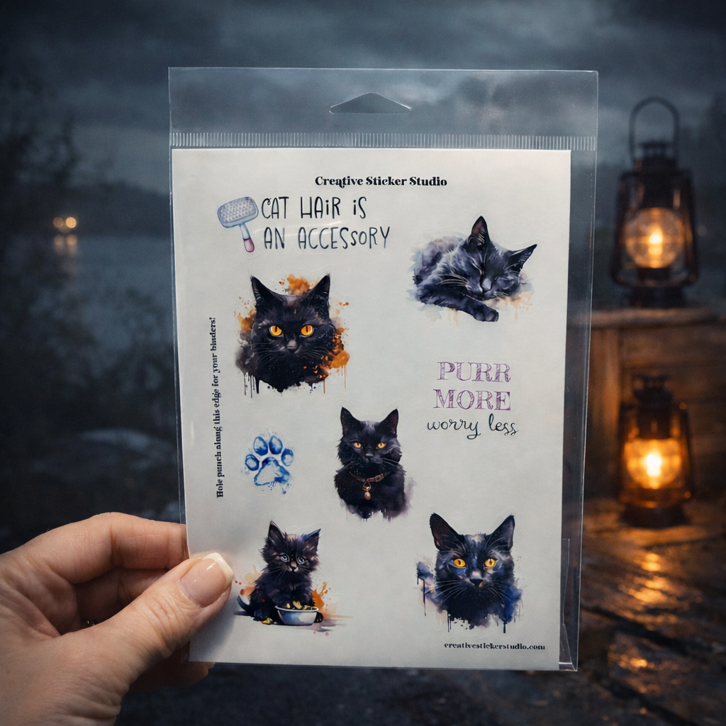 Sticker Sheet Set of 2 - Black Kitty Cats Purr