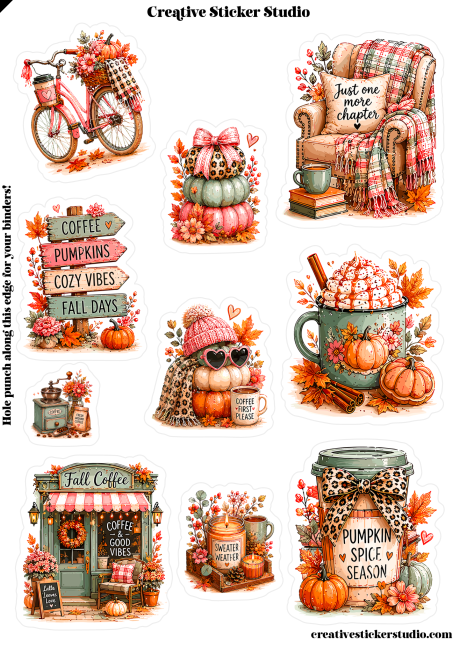 Sticker Sheet Set of 2 - Autumn Coffee & Bicycle