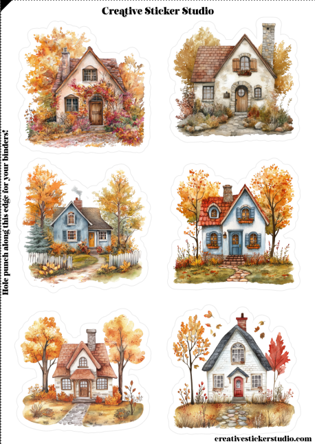 Sticker Sheet Set of 2 - Autumn Cottages