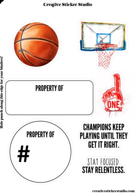 Sticker Sheet Set of 2 - Basketball Property of