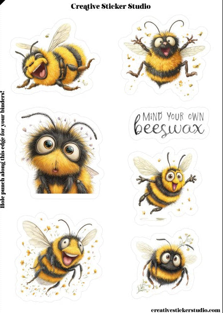 Sticker Sheet Set of 2 - Quirky Bees Mind Your Own