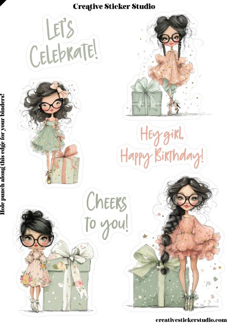 Sticker Sheet Set of 2 - Birthday Girl Brunette