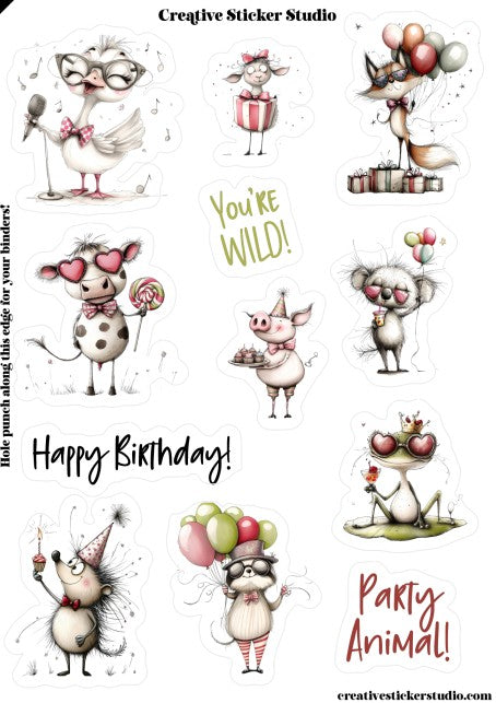 Sticker Sheet Set of 2 - Birthday Wild Party Animal