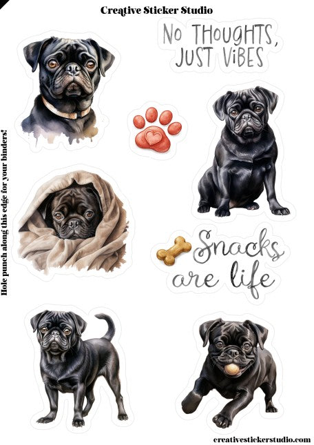 Sticker Sheet Set of 2 - Black Pug Vibes