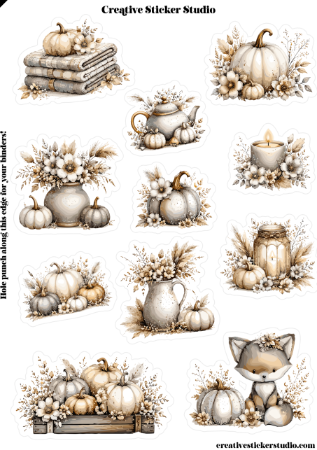 Sticker Sheet Set of 2 - Boho Pumpkins in Cream