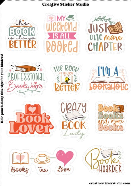 Sticker Sheet Set of 2 -Book Quotes Hoarder