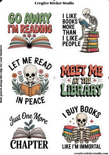 Sticker Sheet Set of 2 - Bones & Books