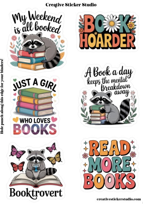 Sticker Sheet Set of 2 - Raccoon & Books