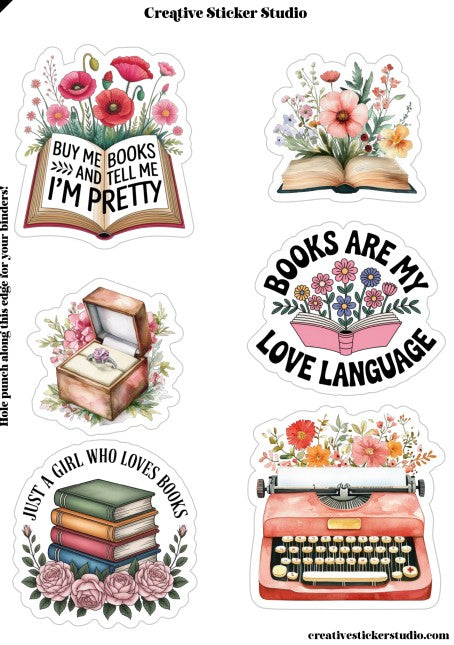 Sticker Sheet Set of 2 - Books Pink Romantic