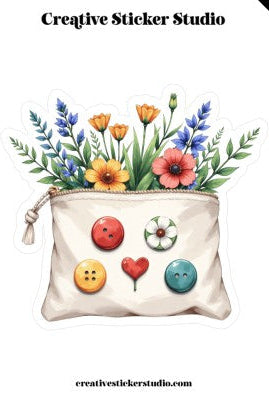 XLARGE Sticker - Button Pouch w Florals