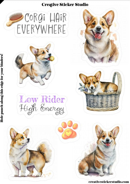 Sticker Sheet Set of 2 - Corgi Low Rider