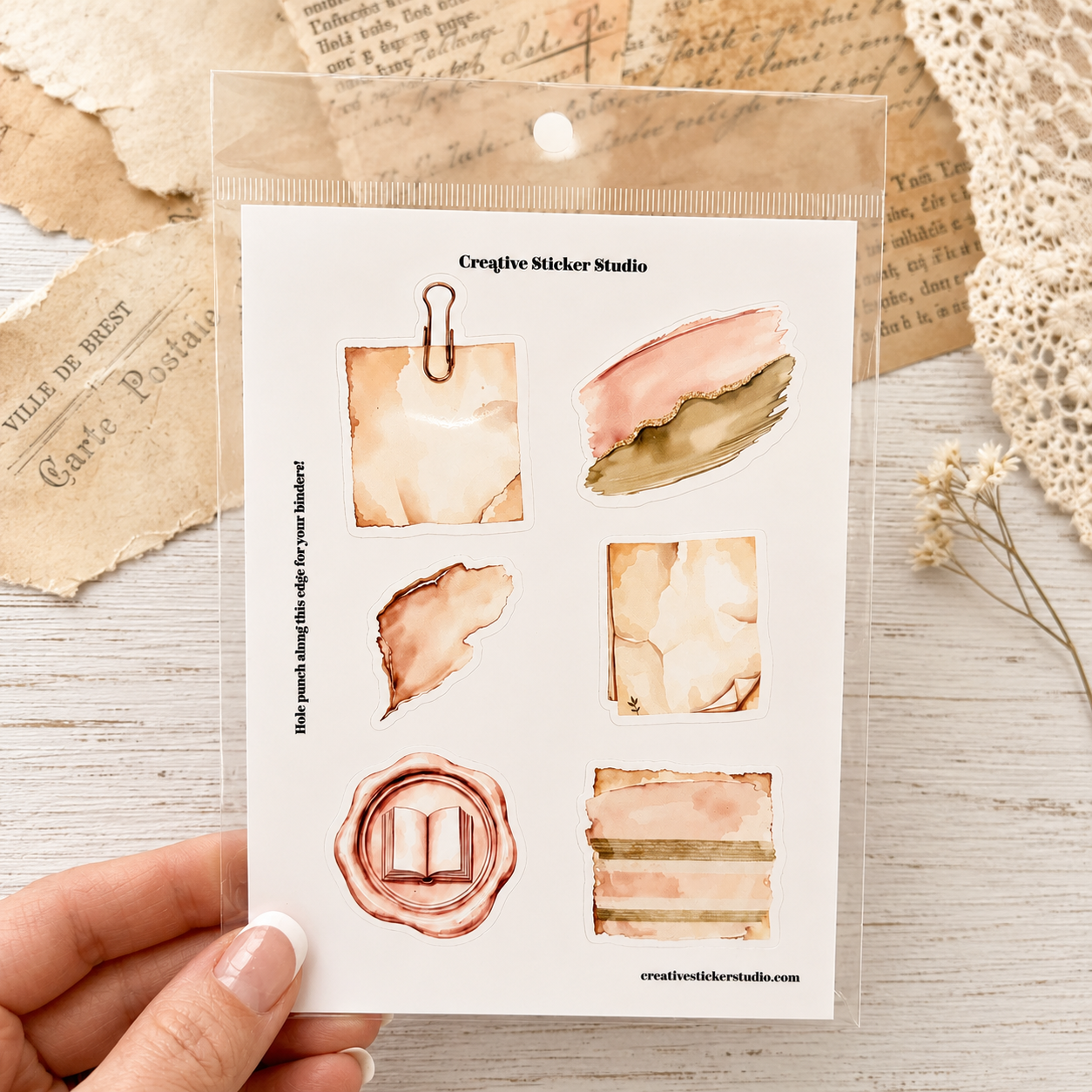 Sticker Sheet Set of 2 - Cozy Reader Junk Journal Paper Clip & Seal