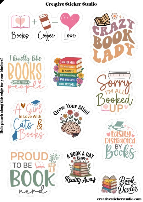 Sticker Sheet Set of 2 -Book Quotes Crazy Book Lady