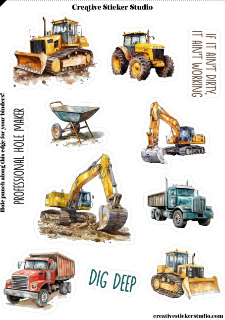 Sticker Sheet Set of 2 - Dig Construction