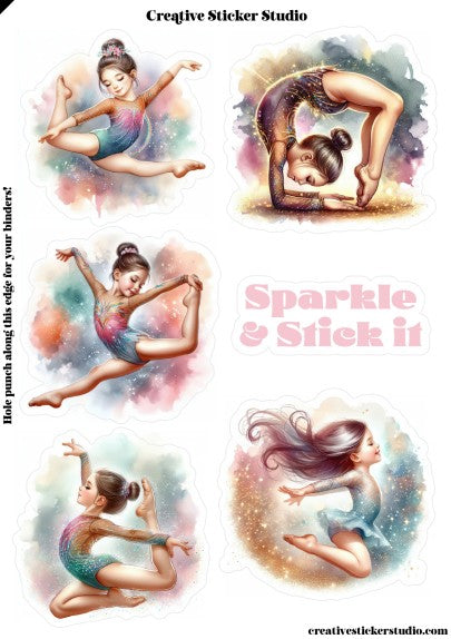 Sticker Sheet Set of 2 - Gymnast Brunette Sparkle