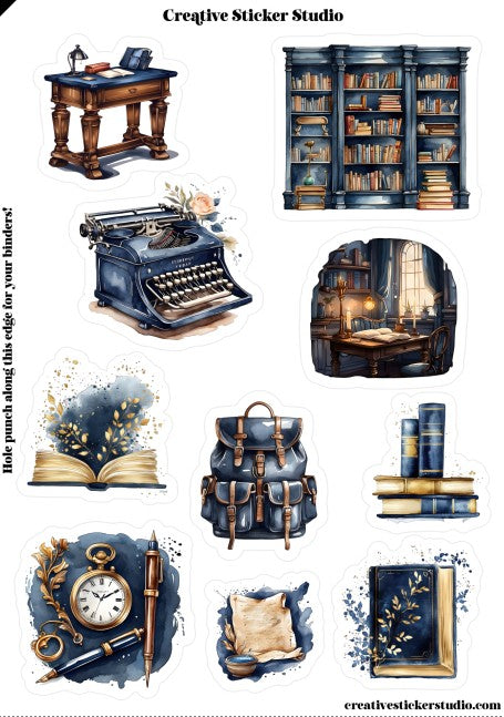 Sticker Sheet Set of 2 -Navy Library
