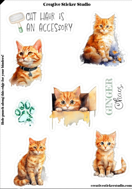 Sticker Sheet Set of 2 - Orange Kitty Cats Ginger