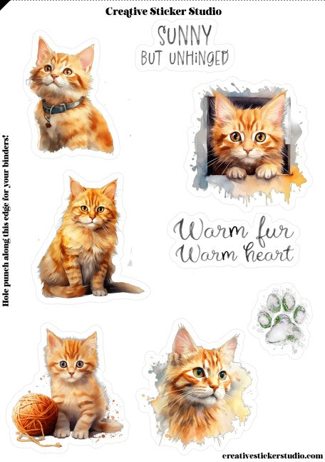 Sticker Sheet Set of 2 - Orange Kitty Cats Sunny