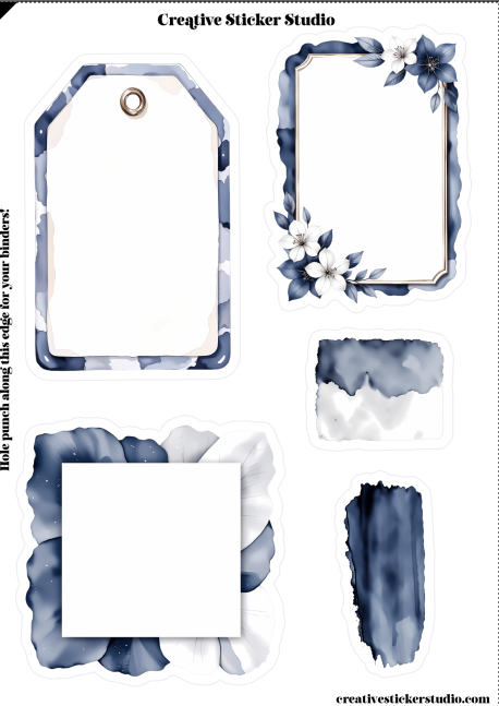 Sticker Sheet Set of 2 - Quiet Indigo Junk Journal Tag