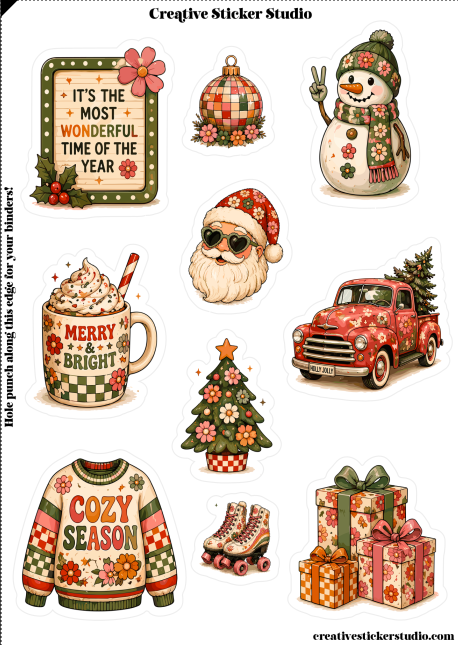 Sticker Sheet Set of 2 - Retro Christmas Most Wonderful