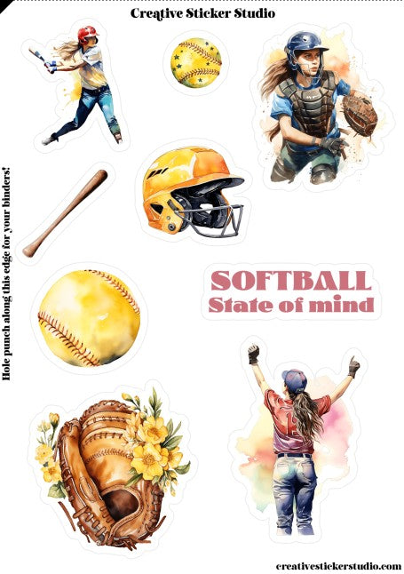 Sticker Sheet Set of 2 - Softball State of Mind