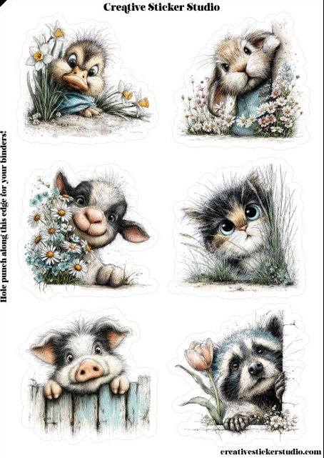 Sticker Sheet Set of 2 -Spring Peekers w Cat