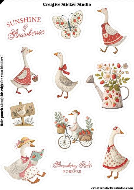 Sticker Sheet Set of 2 - Strawberry Geese