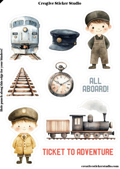 Sticker Sheet Set of 2 -Train All Aboard