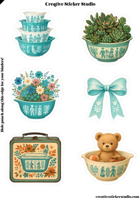 Sticker Sheet Set of 2 - Vintage Dishes in Blue