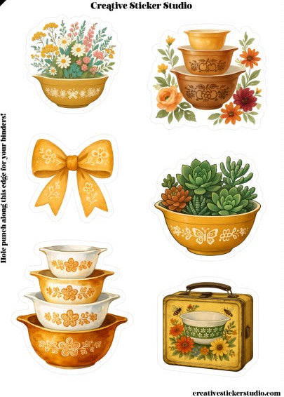 Sticker Sheet Set of 2 - Vintage Dishes in Gold