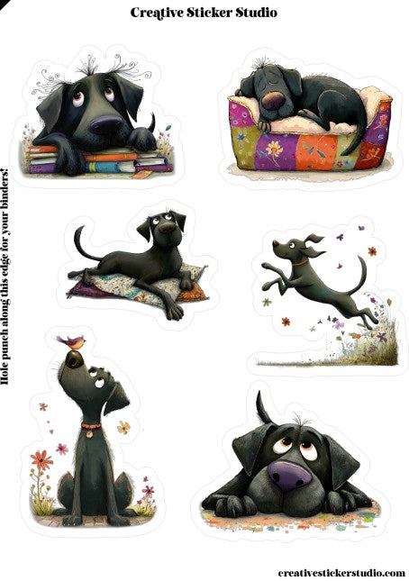 Sticker Sheet Set of 2 - Whimsical Black Dog