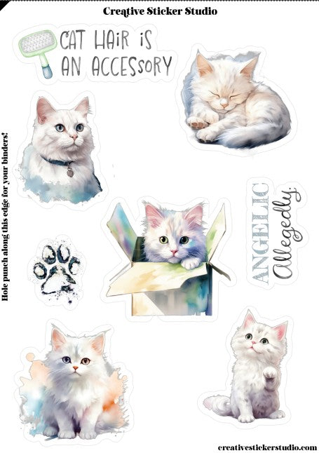 Sticker Sheet Set of 2 - White Kitty Cats Angelic
