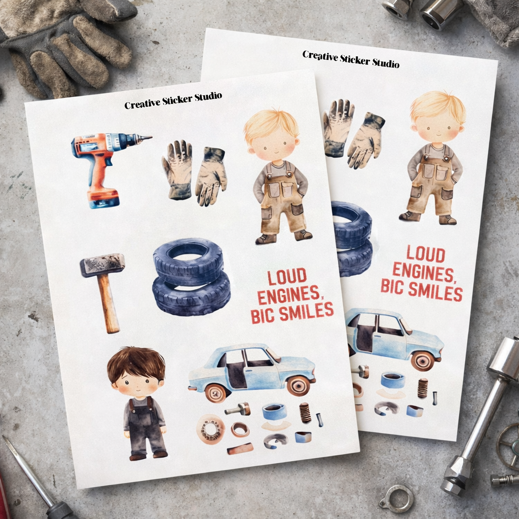Sticker Sheet Set of 2 - Mechanic Loud Engines